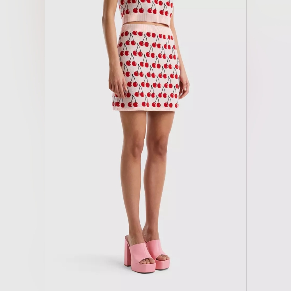 United Colors Of Benetton Cherry Knit Cotton Mini Skirt